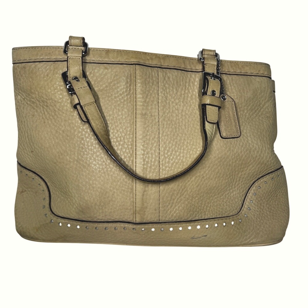 Coach Soho Tan Pebbled Leather Tote Bag Studded Shoulder Bag 13505